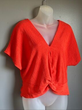Zara bold orange V-neck twist front blouse * sz S *